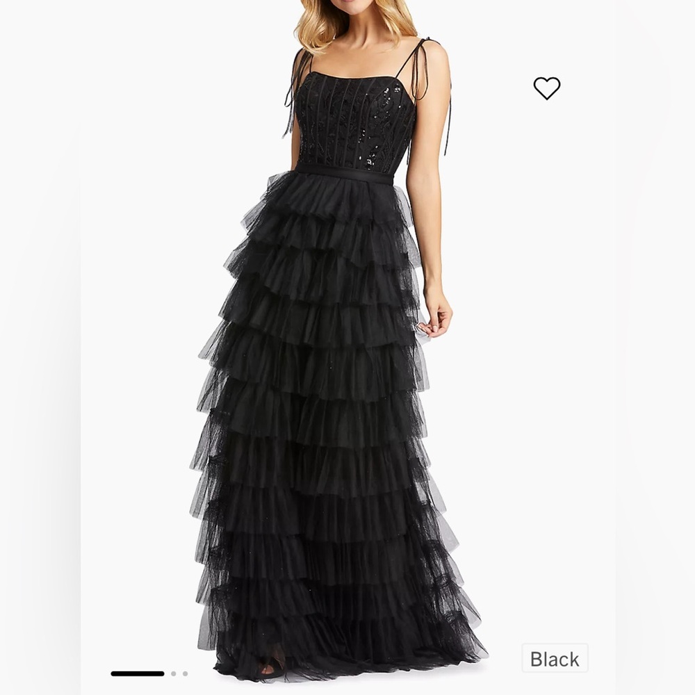 New! IEENA FOR MAC DUGGAL
Sequined Bustier Tiered Ruffle Gown 26281 Sz 4 $498